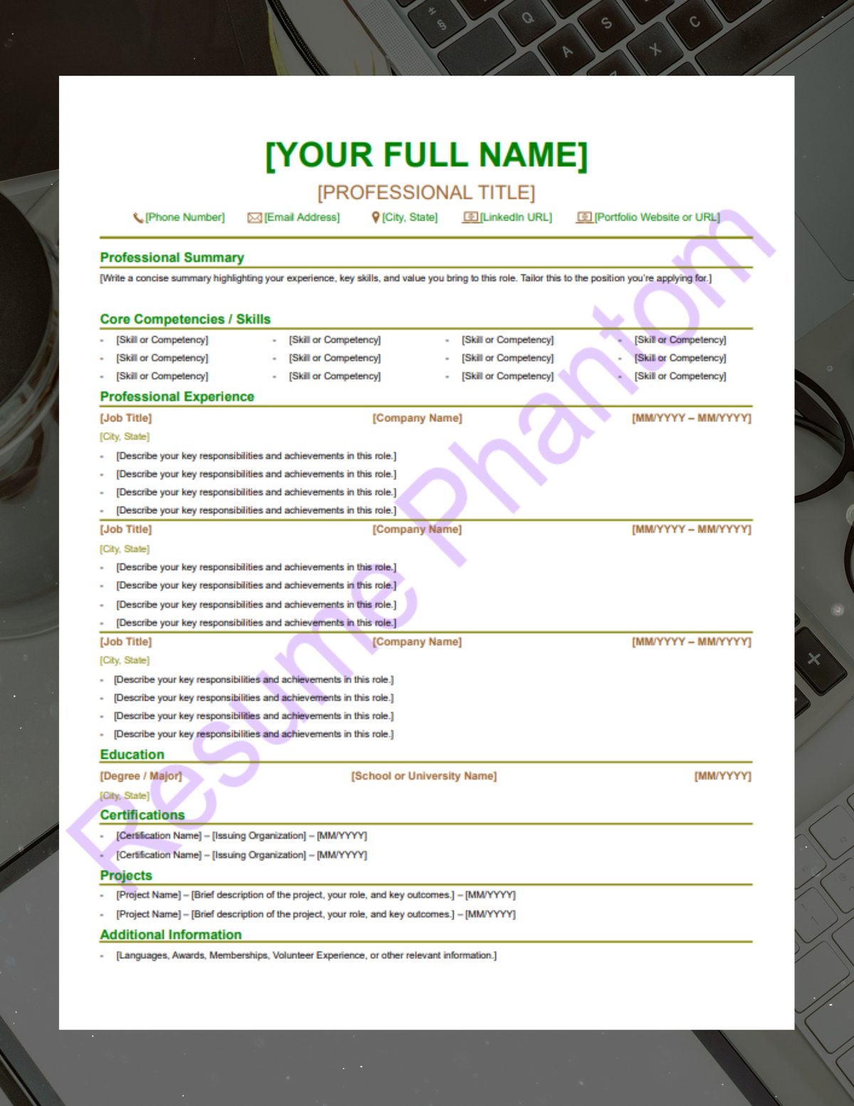 ATS Friendly Blank Resume Template (7 Variant Colors Available)