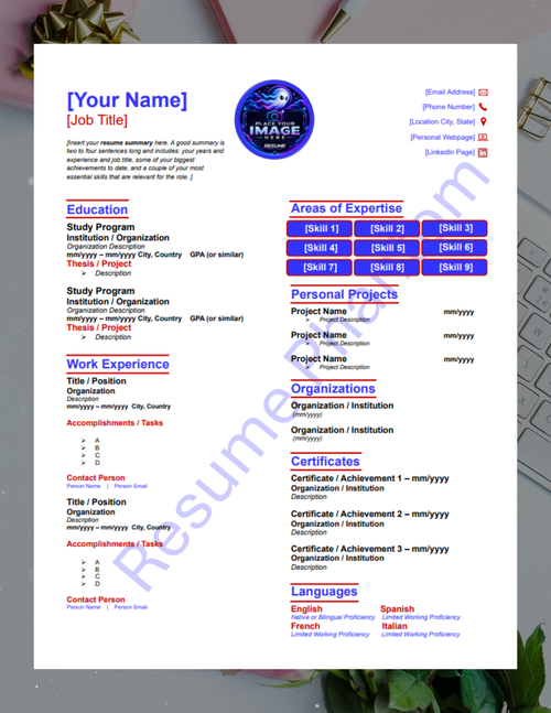 College Blank Resume Template (7 Variant Colors Available)