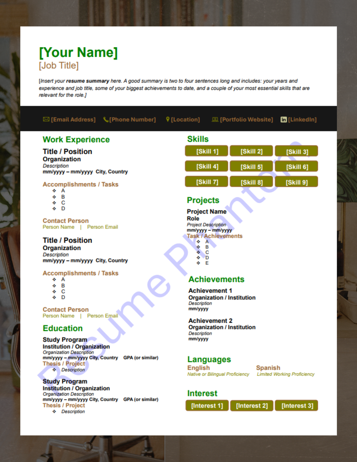 Executive Blank Resume Template (7 Variant Colors Available)