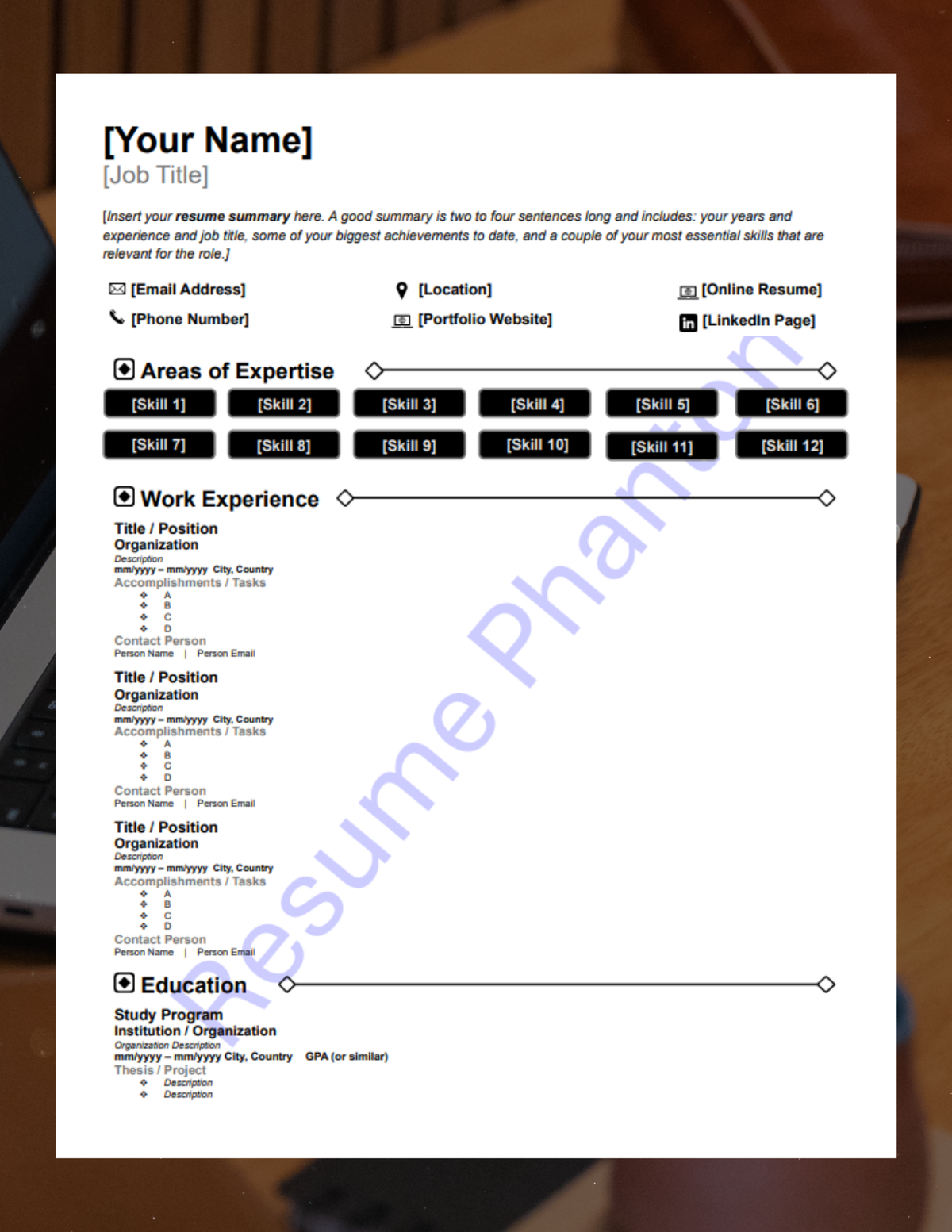 Minimalist Blank Resume Template (7 Variant Colors Available)