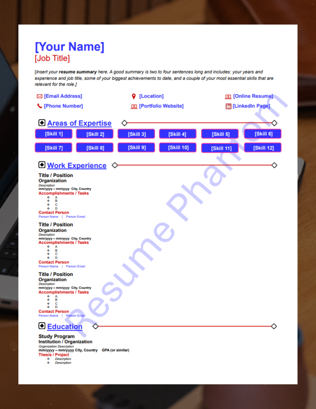 Minimalist Blank Resume Template (7 Variant Colors Available)