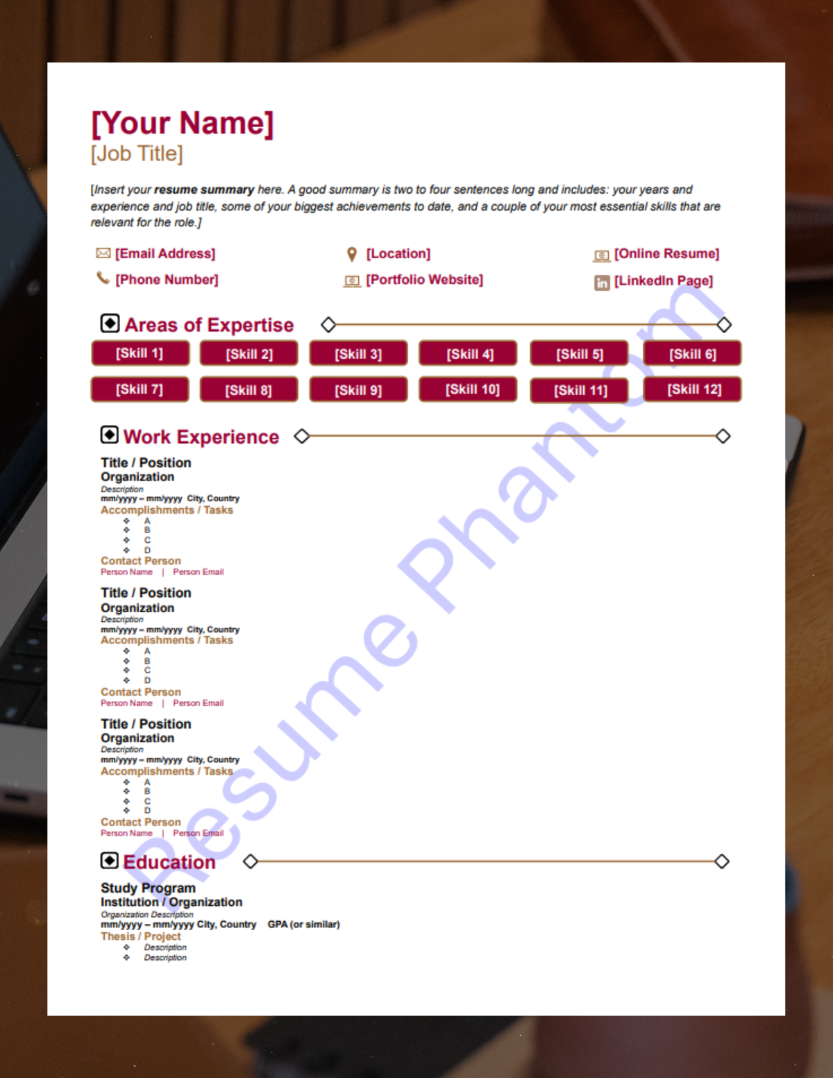 Minimalist Blank Resume Template (7 Variant Colors Available)