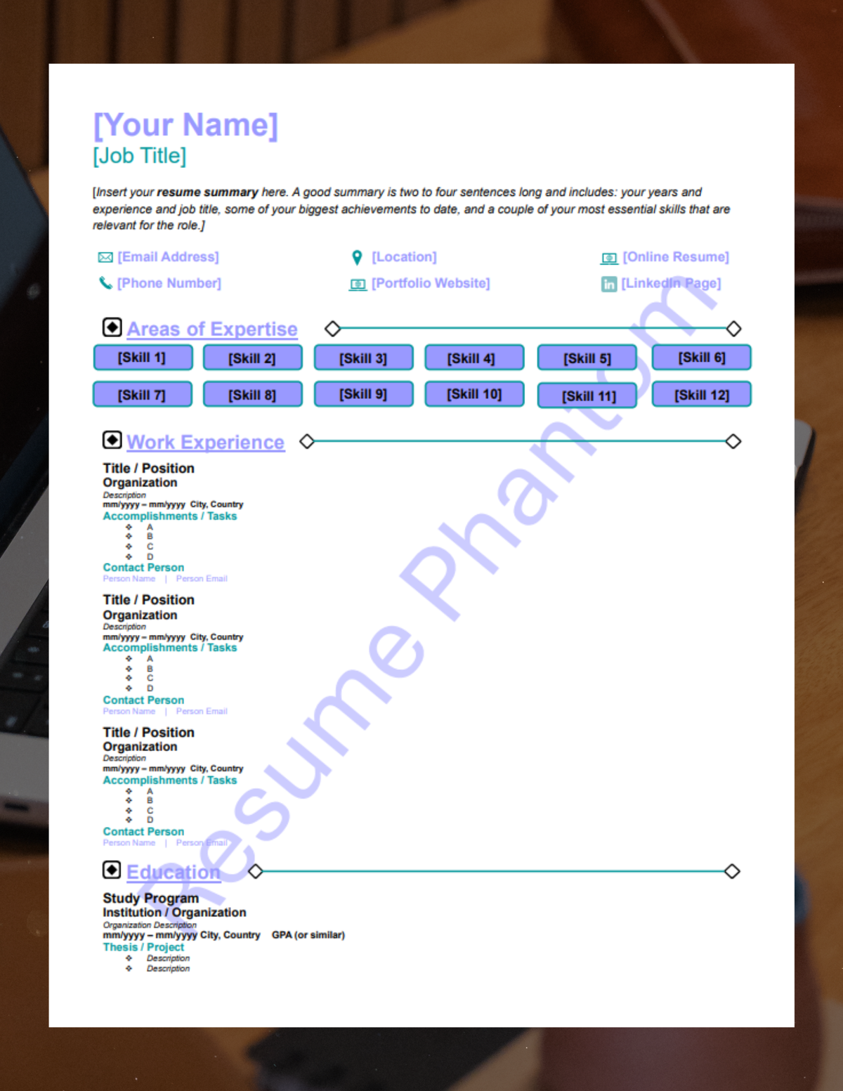 Minimalist Blank Resume Template (7 Variant Colors Available)