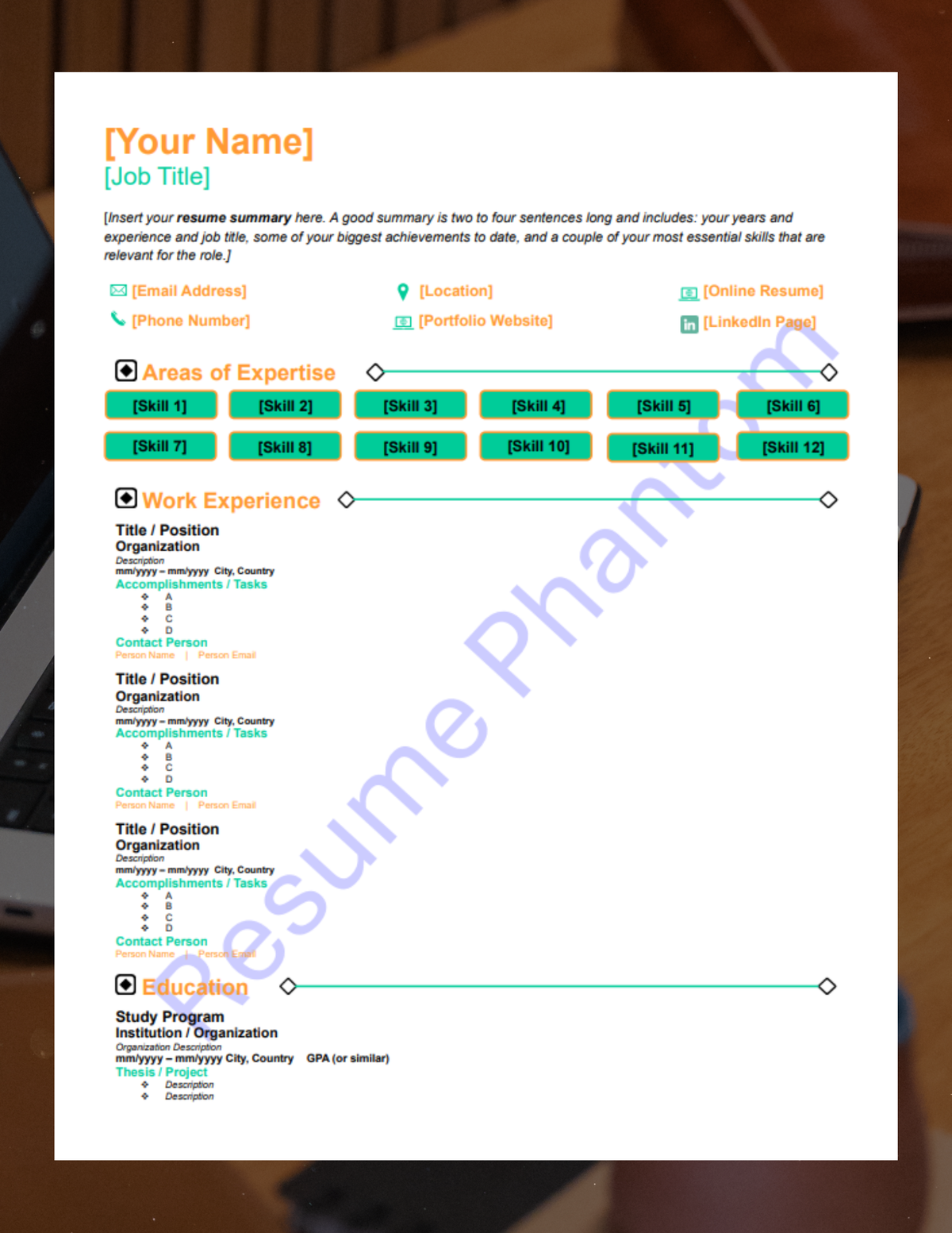 Minimalist Blank Resume Template (7 Variant Colors Available)