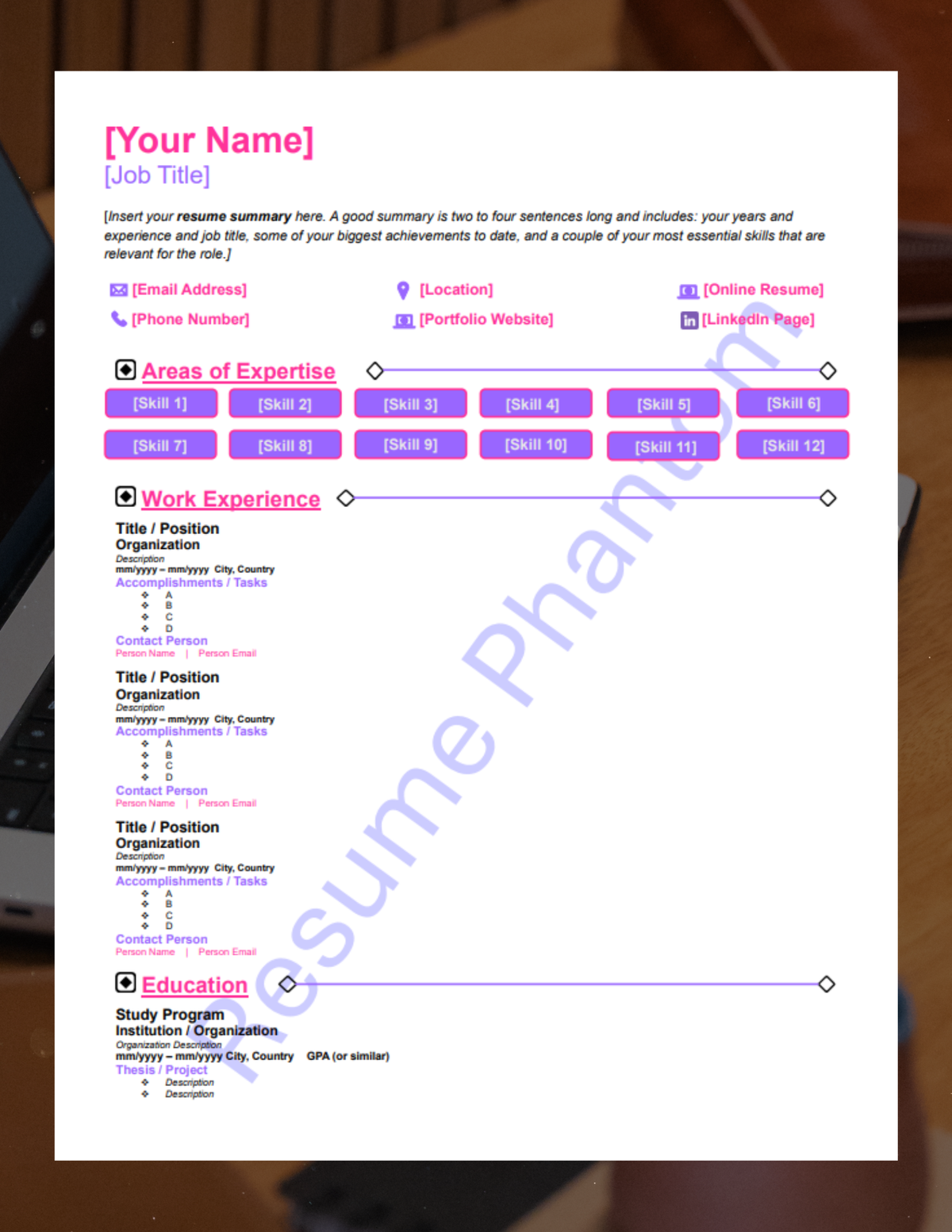 Minimalist Blank Resume Template (7 Variant Colors Available)