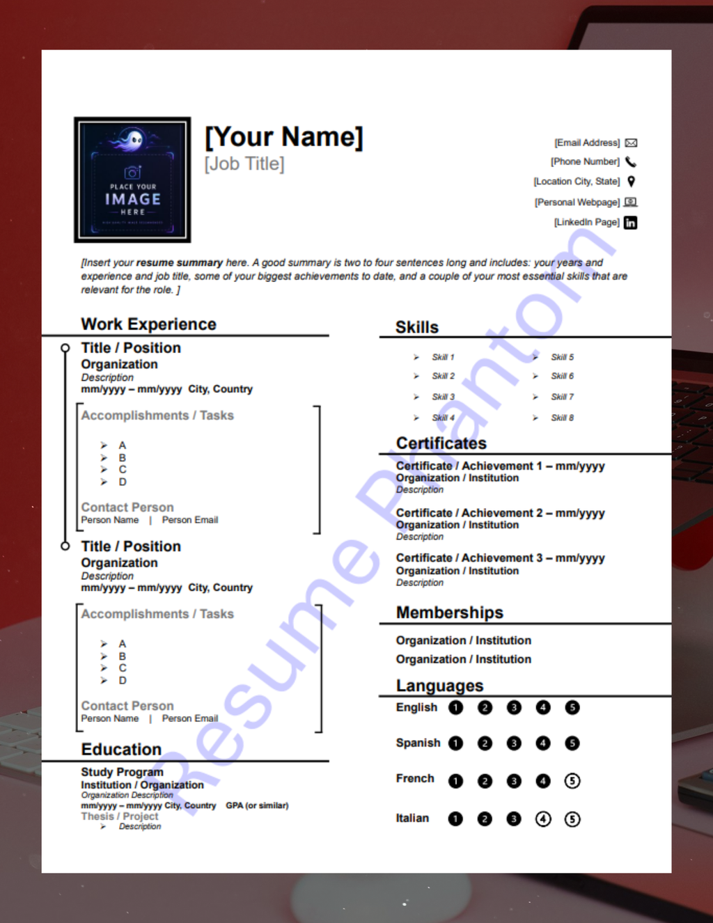 Modern Blank Resume Template (7 Variant Colors Available)