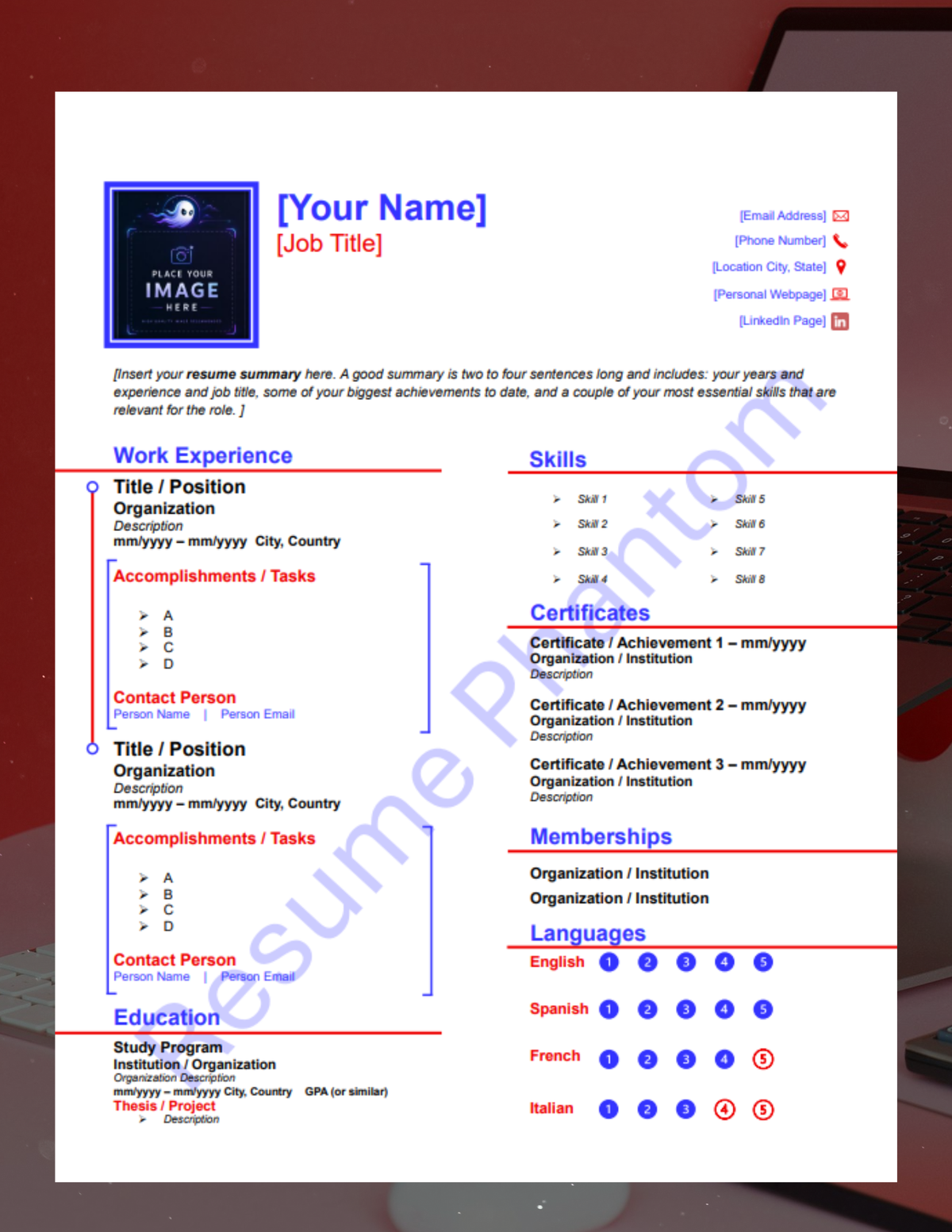 Modern Blank Resume Template (7 Variant Colors Available)