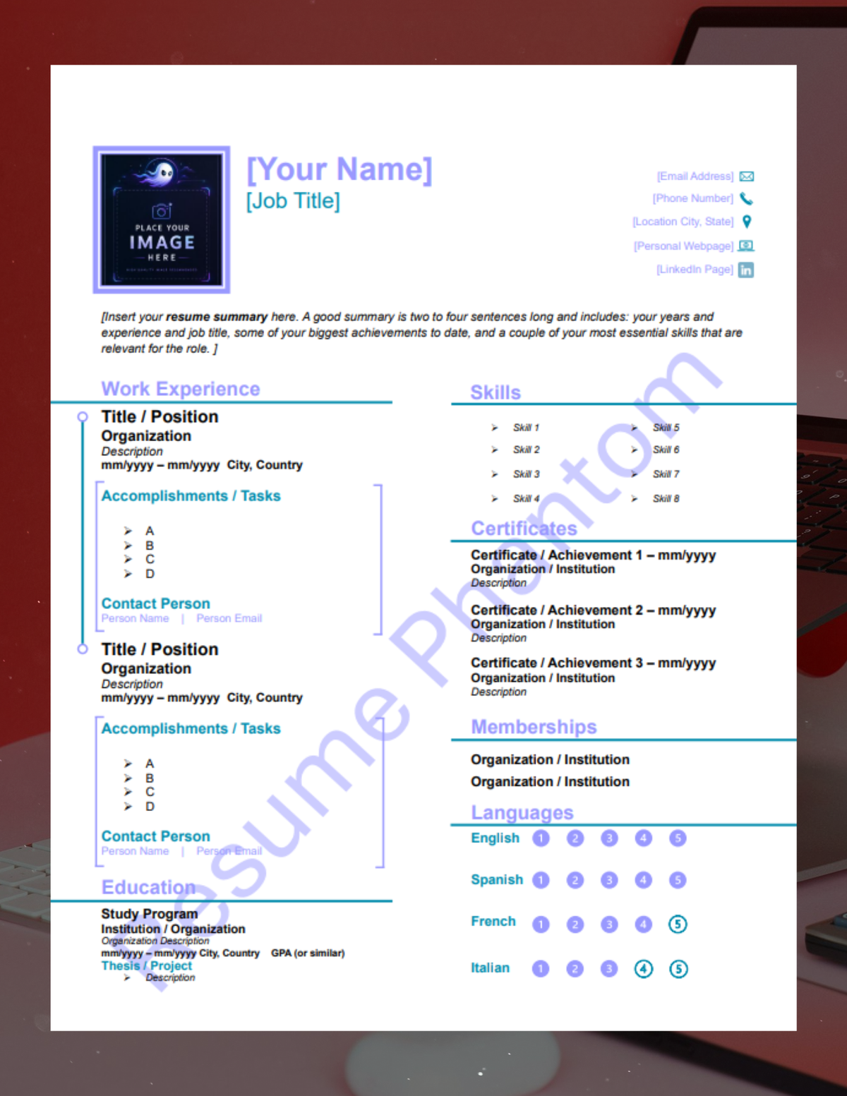 Modern Blank Resume Template (7 Variant Colors Available)