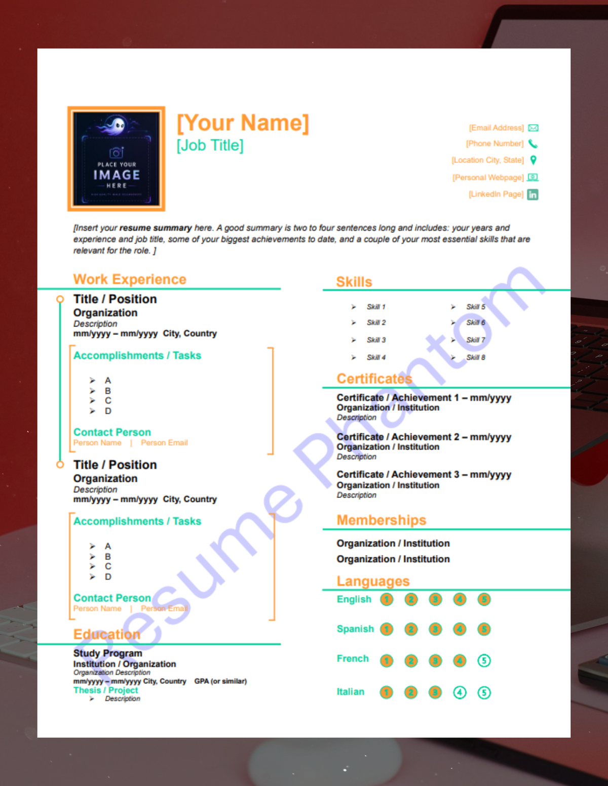 Modern Blank Resume Template (7 Variant Colors Available)