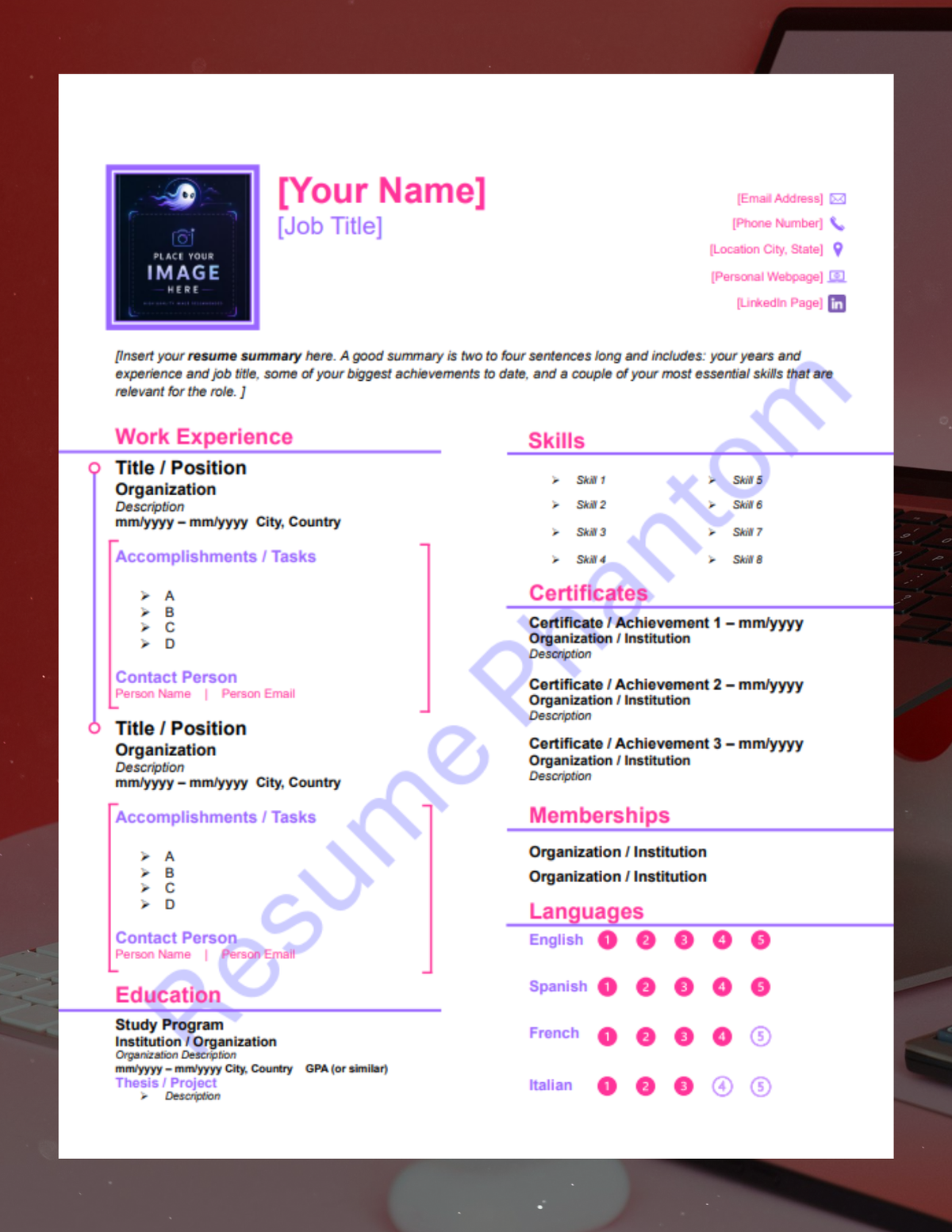 Modern Blank Resume Template (7 Variant Colors Available)