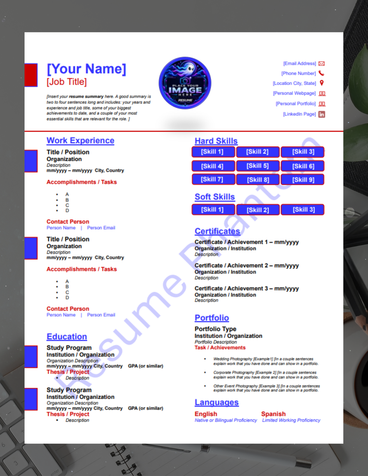 Professional Blank Resume Template (7 Variant Colors Available)
