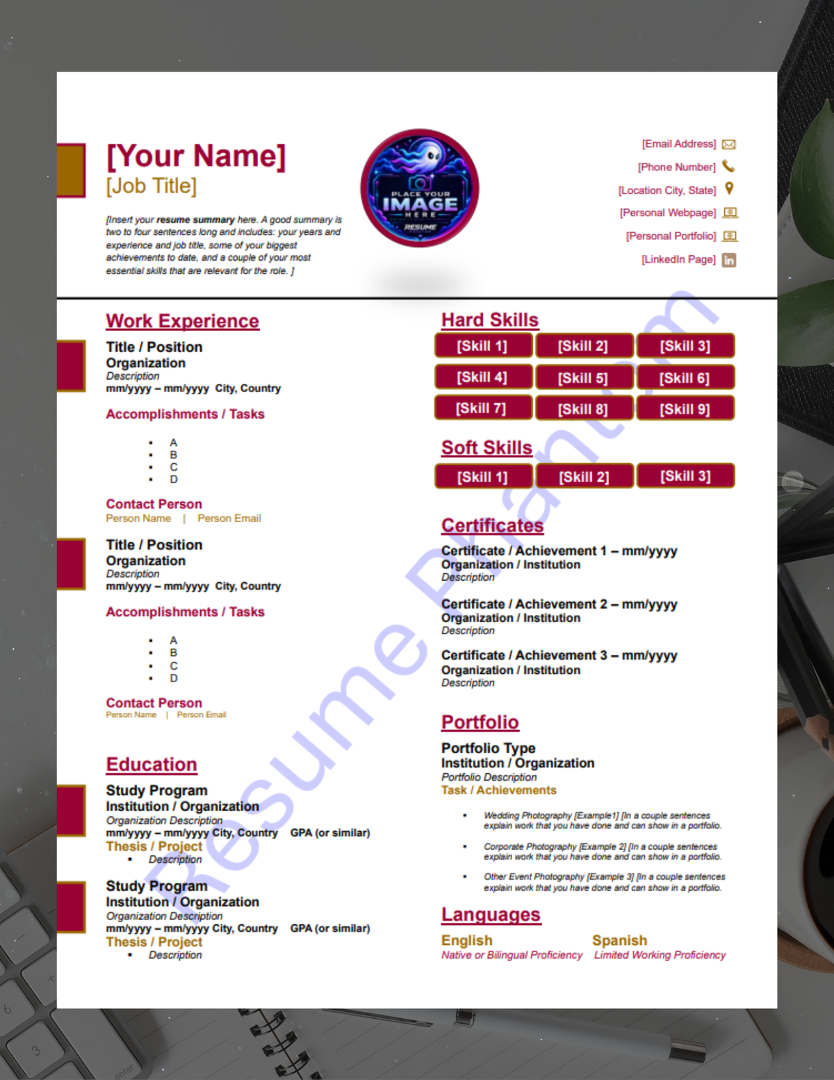 Professional Blank Resume Template (7 Variant Colors Available)