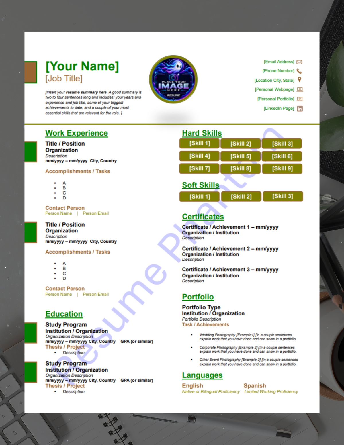 Professional Blank Resume Template (7 Variant Colors Available)