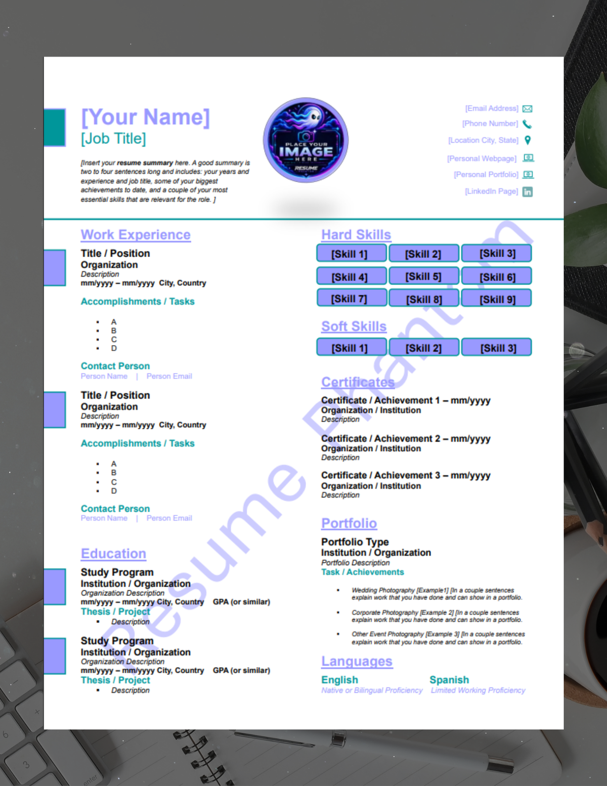 Professional Blank Resume Template (7 Variant Colors Available)