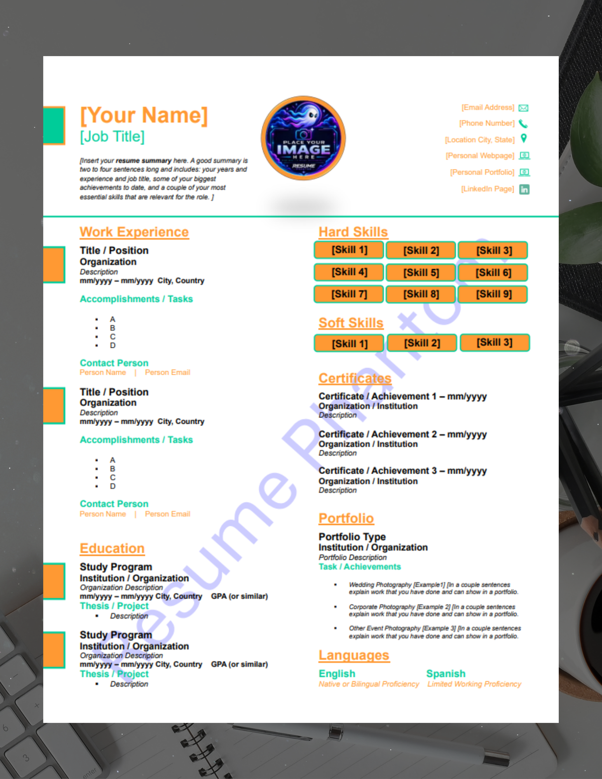 Professional Blank Resume Template (7 Variant Colors Available)