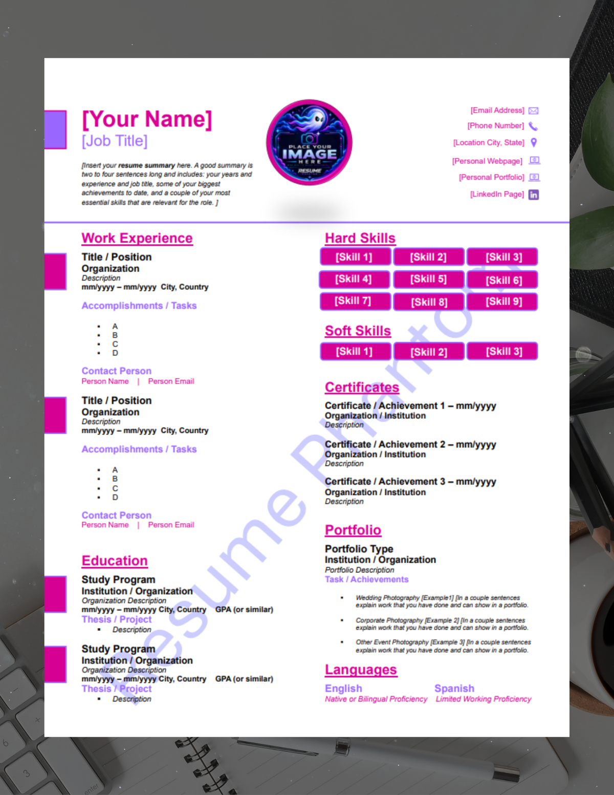 Professional Blank Resume Template (7 Variant Colors Available)